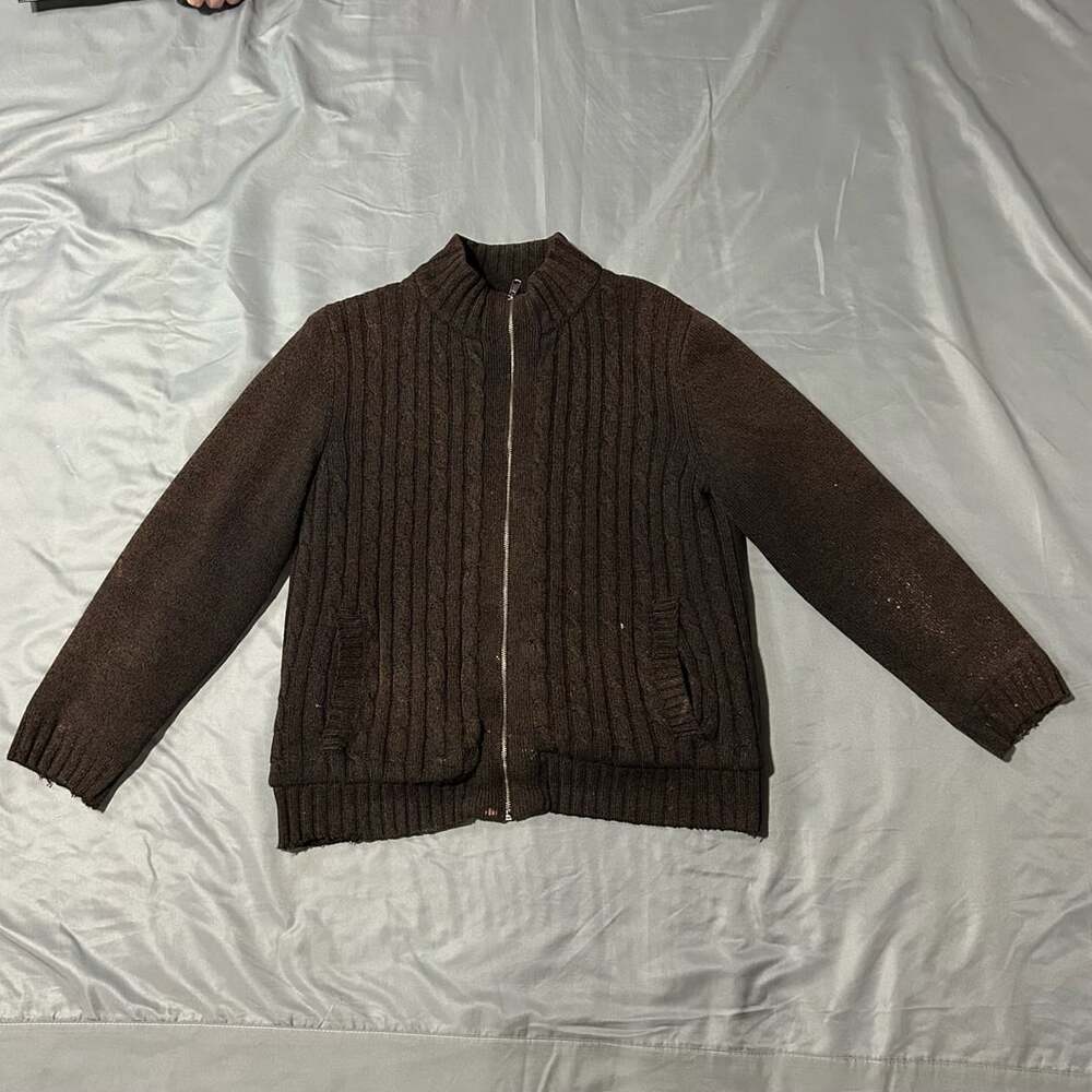 Boston Traders Cable Knit Zip Up Sweater Size M Brown Cotton